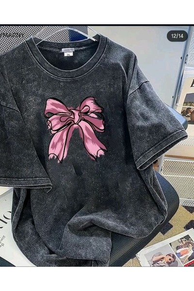 ZAVIXO Unisex Ανθρακί Oversize T-Shirt με Εφέ Ξεθωριάσματος 09