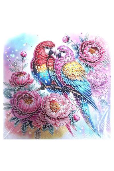 Krista Πίνακας YY74, Παπαγάλοι και Παιώνιες, με Διαμάντια, Μερική Γέμιση, με ...