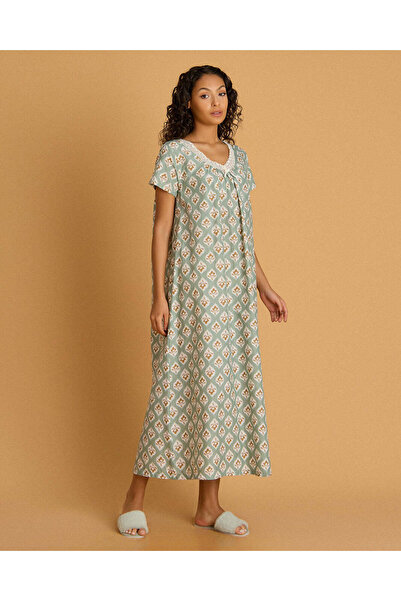 REDTAG Women Green Printed Long Nightgown