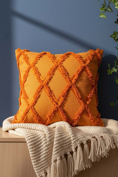 Rivaİstanbul Orange Geometric Punch Decorative Throw Pillow Cover