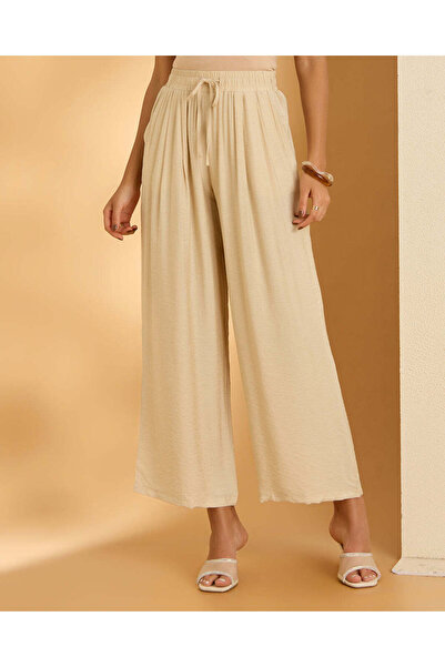 REDTAG Women Beige Plain Casual Trousers