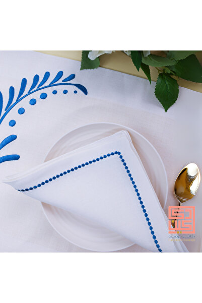 Dakakeen Concept Blue Flower Embroidered Table Set – 12-Piece Placemat & Napk...