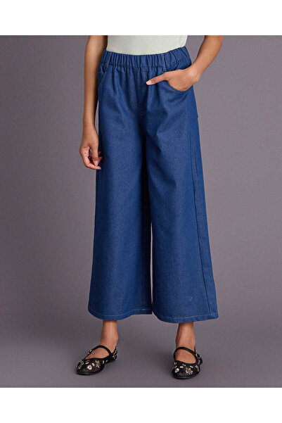REDTAG Girls Navy Wide Leg Denim Pants