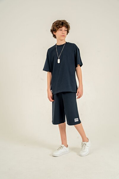 Mışıl Kids Αθλητικό σετ με κεντημένο κολιέ και σορτς για αγόρια - Σετ μπλουζάκι