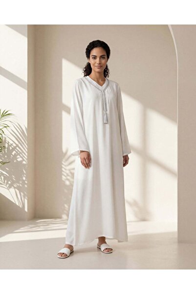 REDTAG جلابية نسائية بيضاء ذات نسيج محبب