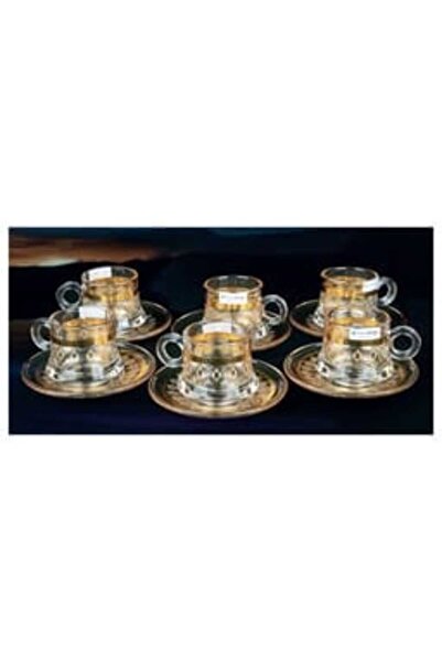 Crystal Drops Turkish Cup & Saucer Set, 12 pcs, Gold Design