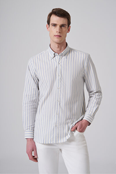 Morven Мъжка памучна риза А. СИНЬО, модерна, на райета, със стандартна кройка...