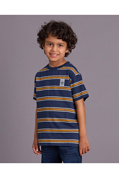 REDTAG Boys Navy Striped T-Shirt
