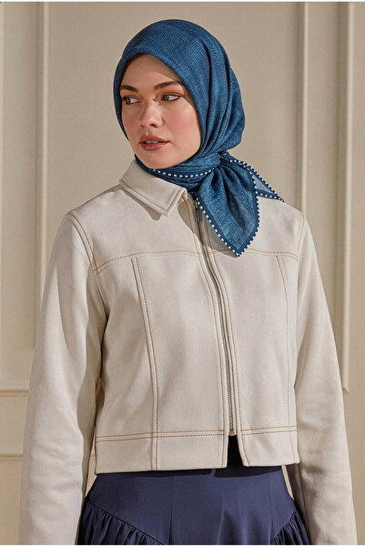 SilkTouch Indigo Piping Detail Patterned Muslin Scarf