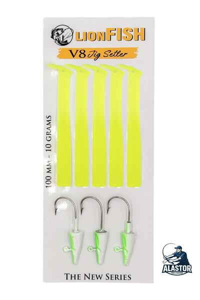 ALASTOR v8 Silikon Balık Seti 5 Adet Silikon Balık 3 Adet Jig Head Seti