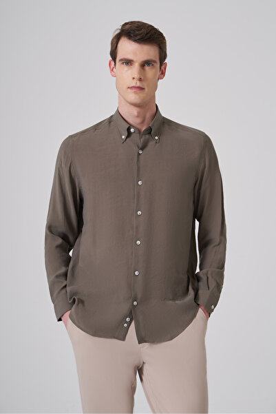 Morven Men's Khaki Dynamic Fit Button-Down Collar Shirt Modal