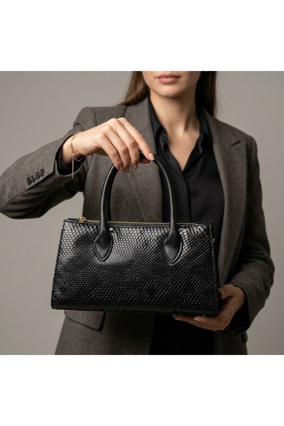 Baguar Snake cu model negru pentru femei, elegant și modern geantă de mână