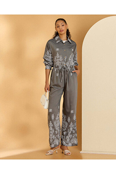 REDTAG Women Grey Printed Wide Leg Casual Trouser