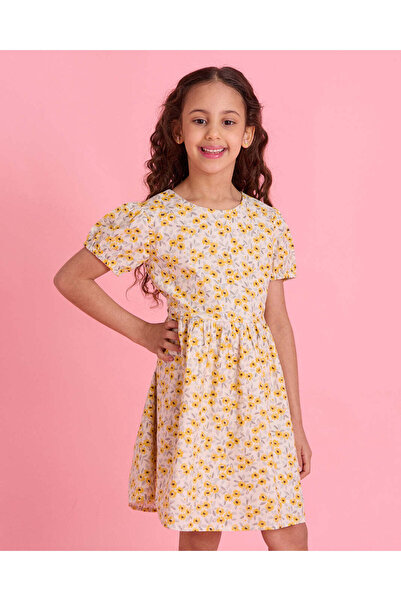 REDTAG Girls White And Yellow Floral Dress