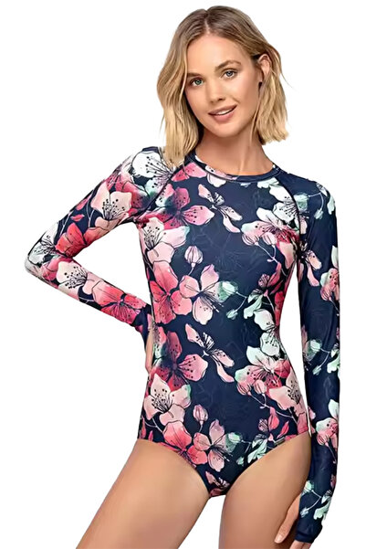 EFAYN.RO Costum de baie, o piesa, maneci lungi prindere pe un deget, multicol...