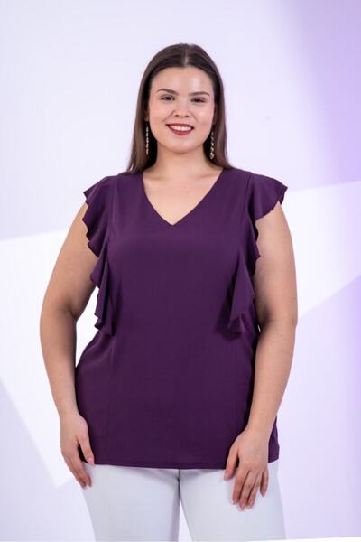 Roxxlen Γυναικεία Μπλούζα με Βολάν σε Μεγάλο Μέγεθος