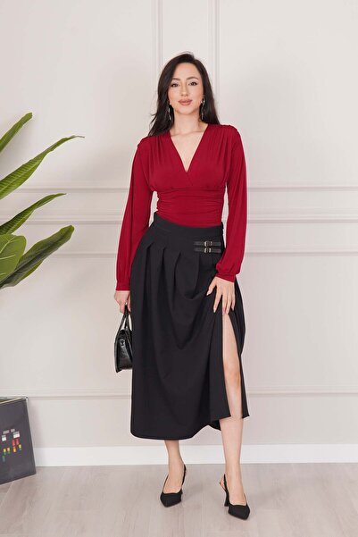 Hipo Trend Μαύρη φούστα με λεπτομέρεια από πλισέ ζώνη