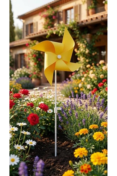 Flipped Dekoratif Rüzgar Gülü 4 Kanallı Sarı Renk 30 cm