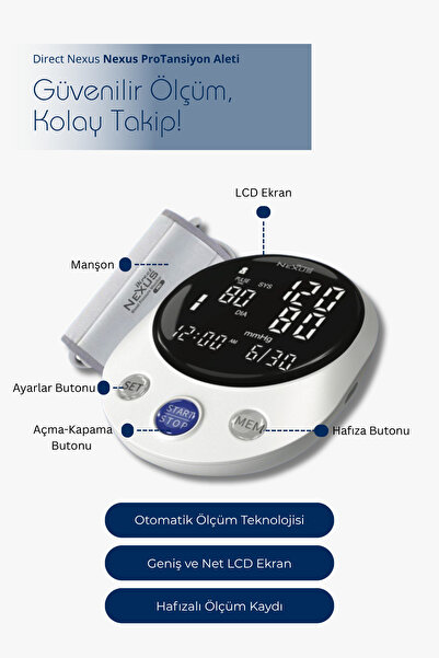 Direct NEXUS Konuşabilir Pro Üst Koldan Şarj Edilebilir Dijital Tansiyon Aleti 90x2 Hafıza