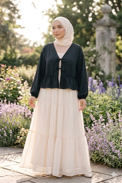 CNG MODA Πουκάμισο κιμονό με δέσιμο μπροστά και βολάν στο τελείωμα της φούστας