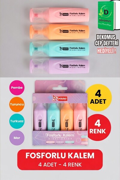 Mikro x Dekomus Pastel Touch Collection 4'lü Fosforlu Kalem Seti "Dekomus Cep...