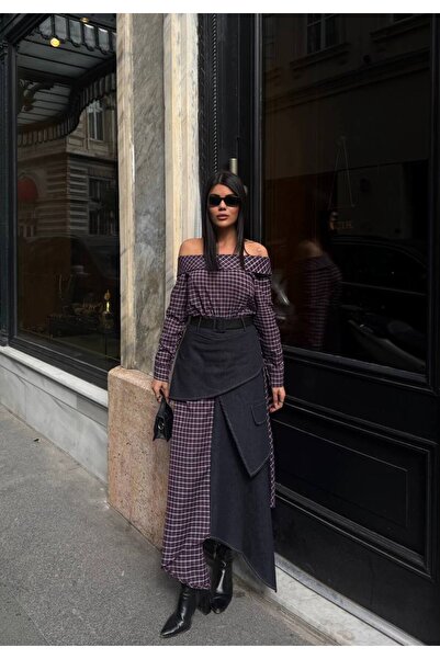 PİNK FLY Γυναικεία μπλούζα με καρό σχέδιο και λαιμόκοψη καγιάκ, και φόρεμα με...