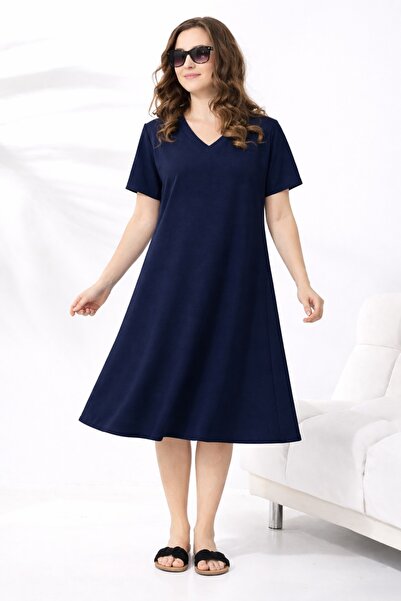 LİKAPA Καλοκαιρινό μεγάλο μέγεθος βισκόζης με λαιμόκοψη V κοντομάνικο φόρεμα ...