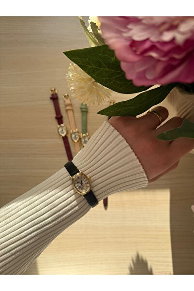 rubsey Retro Minimal Leather Cord Vintage Women Wristwatch Black