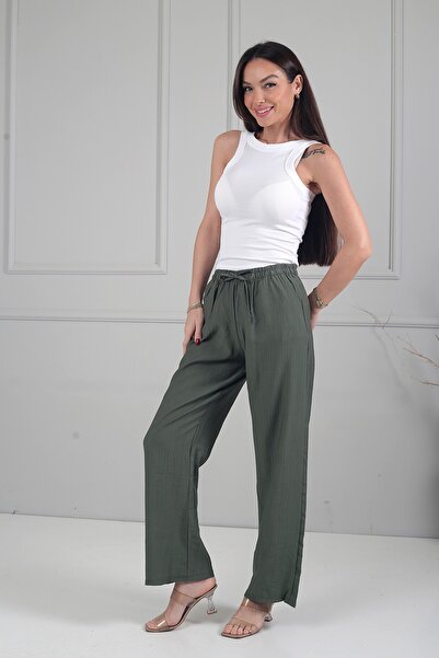 By Saygı Women's Strawberry Wide-Leg Pants with Elastic Waist and Pockets