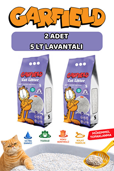 GARFIELD 2’li Kedi Kumu 5 LT Lavantalı Bentonit Topaklanan Kum