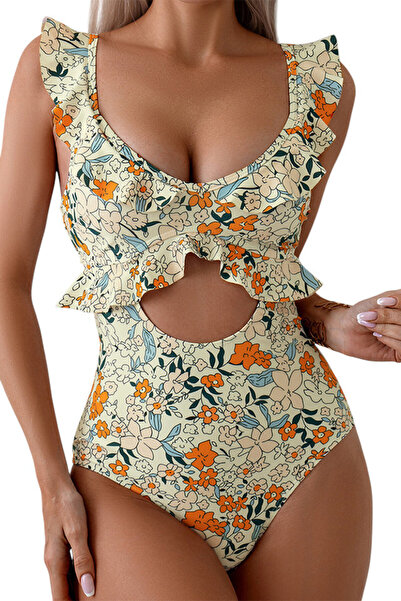 EFAYN.RO Swimsuit, one piece, sensual model, generous neckline with ruffles, ...