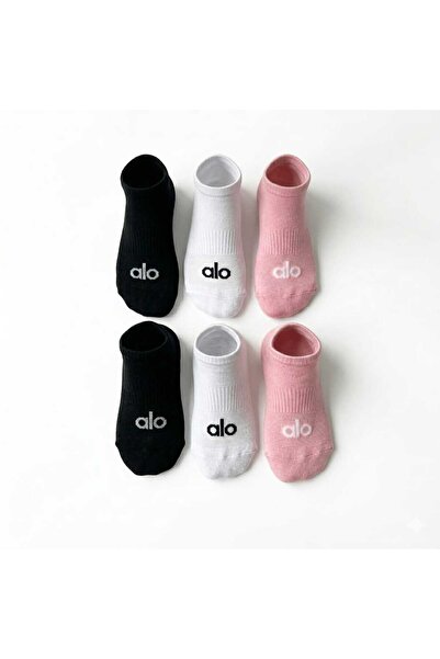 NoNameStore7 ALO-Sosete unisex pana la glezna cu logo, 6 perechi, 2*Alb, 2*Ro...