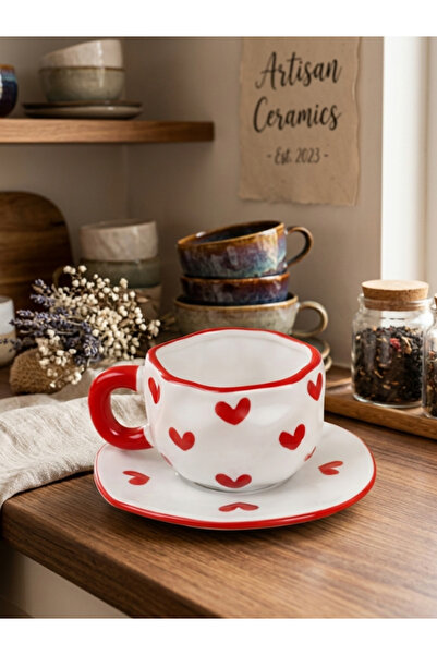 Bam Seramik Tabaklı Handmade Tasarımlı Kupa - Renk Seçenekli