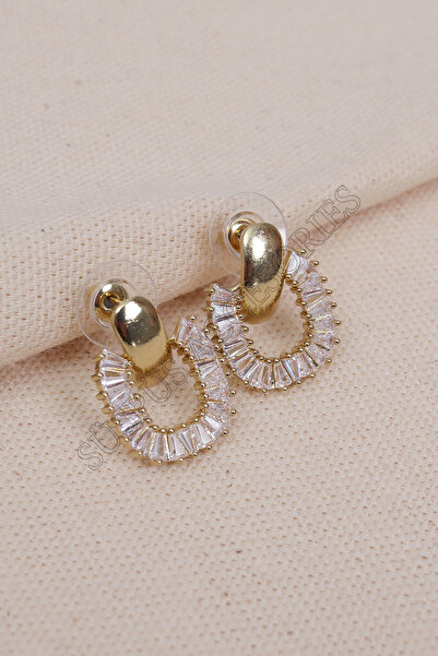 Süspüs Accessories الرغيف الفرنسي الحجر أقراط الذهب