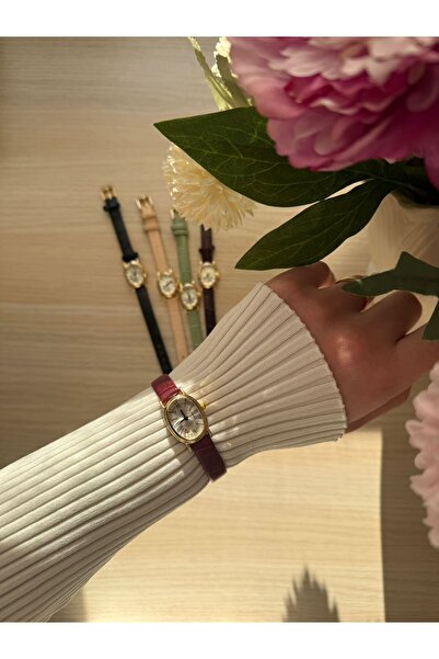 rubsey Retro Minimal Leather Cord Vintage Women's Wristwatch Red