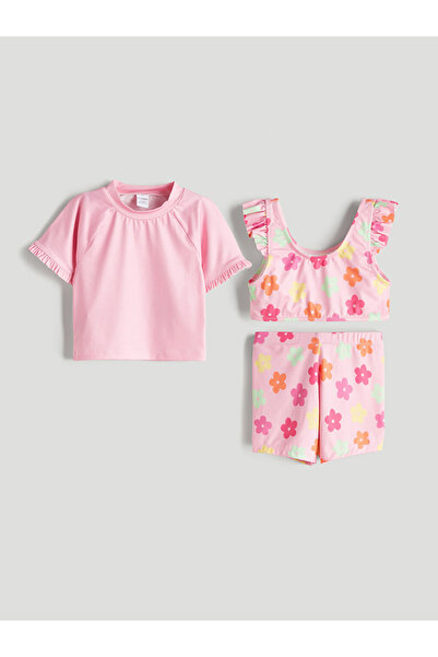 LC Waikiki Σετ μαγιό για κοριτσάκια με ροζ στάμπα