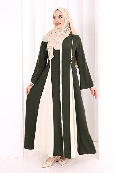 Bym Fashion Dubai Biyeli Fermuarlı Ferace 7050 Haki