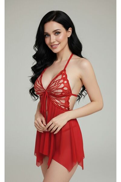 WİYONA Thin Strap Butterfly Detailed Nightgown Wiyona-3752