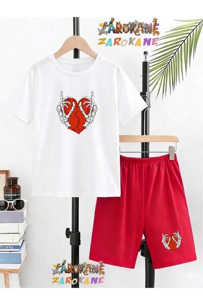 ZAROKANE Skeleton Heart Printed Top and Shorts/T-Shirt Summer Children's Two-...