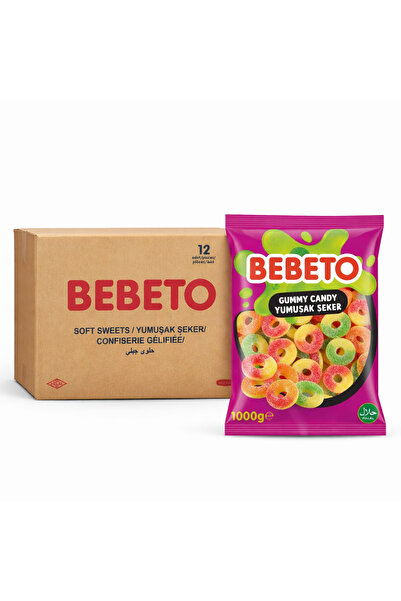 BEBETO جيليبون 12 عبوة بنكهة الفواكه 1 كجم حلقات الخوخ