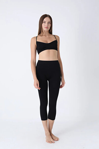 Serena Γυναικείο μαύρο κολάν 3/4 με ψηλή μέση - αδιαφανές, ελαστικό υλικό