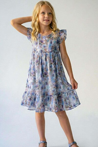 Breeze Κοριτσίστικο σατέν φόρεμα με λουλουδάτο σχέδιο, λεπτομέρεια αρμάτωσης,...