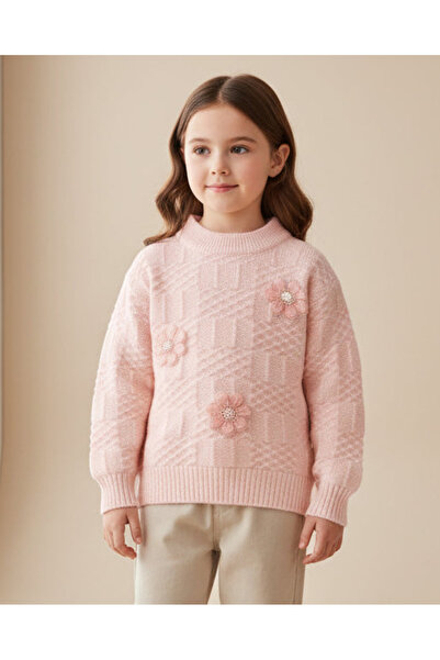 REDTAG Girls Pink Textured Cardigan With 3D Flowers