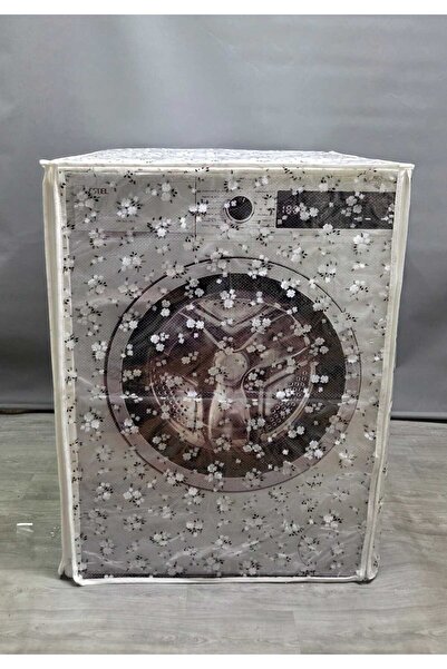 handanca Şeffaf Pvc Çamaşır Ve Kurutma Makinesi Örtüsü – Siyah Beyaz Çiçek De...