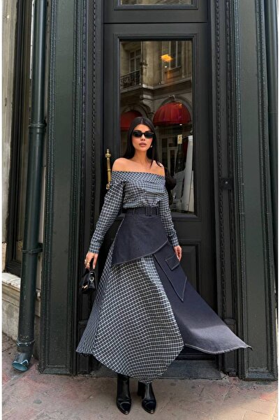 PİNK FLY Γυναικεία μπλούζα με καρό σχέδιο και λαιμόκοψη καγιάκ, και φόρεμα με...