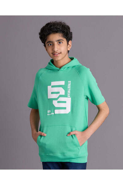 REDTAG Senior Boys Green Printed Sweatshirt