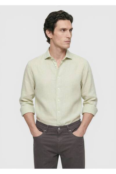 Ramsey Ανοιχτό πράσινο μονόχρωμο πουκάμισο κανονικής εφαρμογής, μακρύ, υφαντό...
