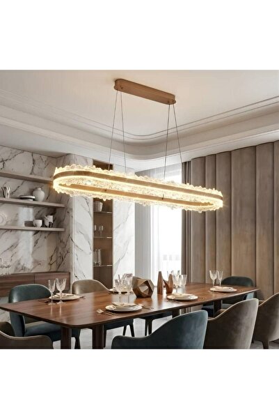 ACCEPT Modern Linear Crystal Chandelier - 120cm Rectangular Brass Gold LED Pe...