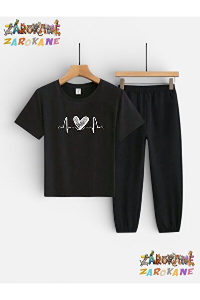 ZAROKANE SET PENTRU COPII CU IMPRIMEU RHYTHM HEART, COMBINARE PANTALONI DE TR...