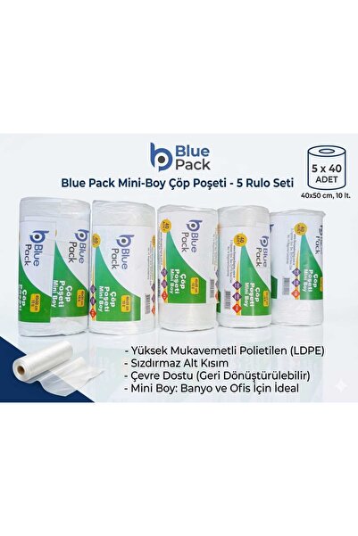 Ecoflex Çöp Torbası Mini Boy Küçük 40'lı 5 Rulo 40x50 Çöp Poşeti blpck